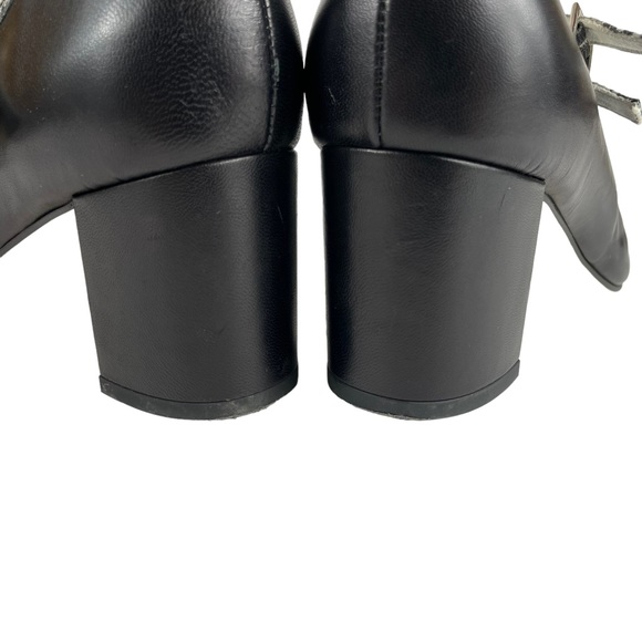 Calla Reptile Snakeskin Soft Leather Black White Point Toe Maryjane Block Heels - Picture 6 of 15